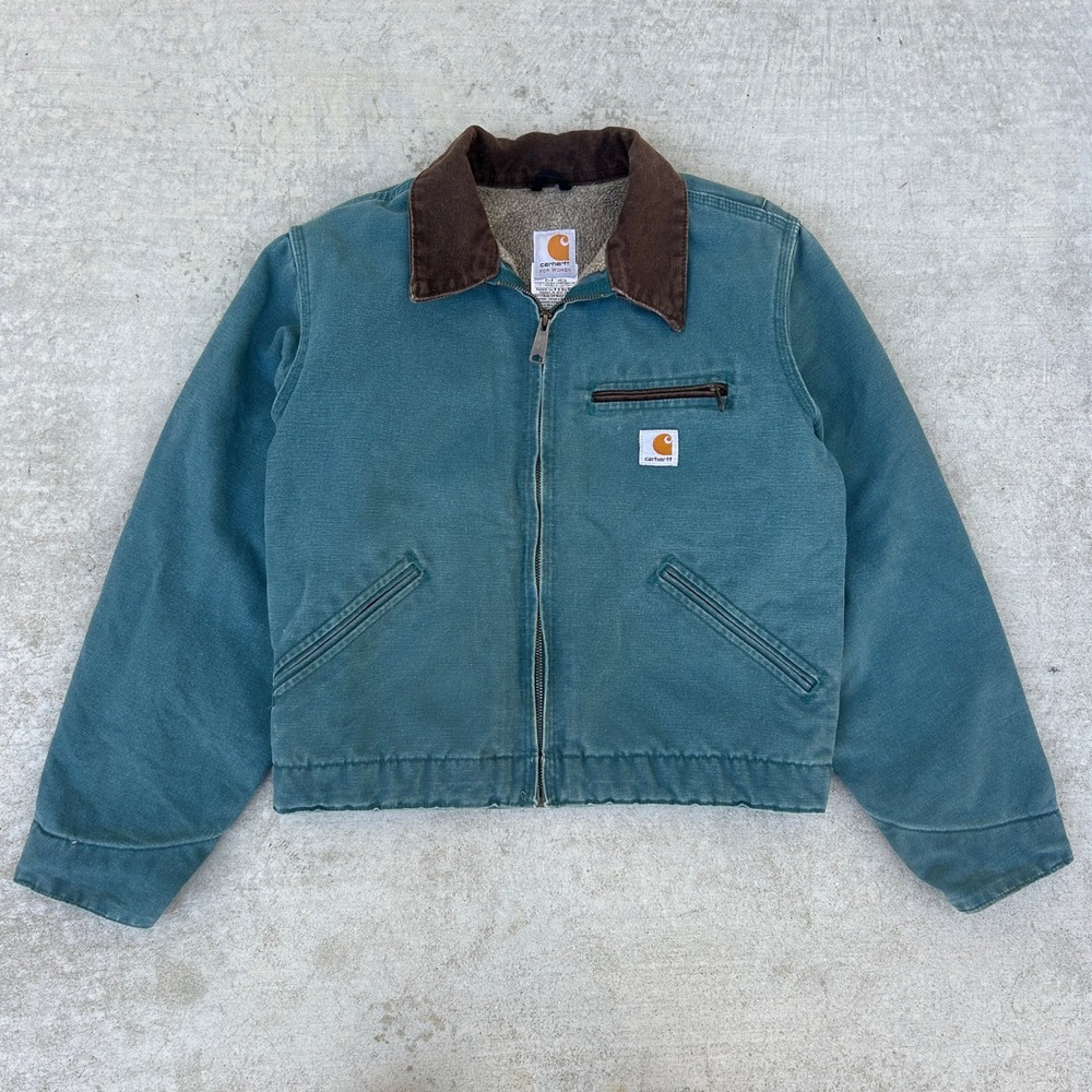 Carhartt WJ097 DTL Detroit Jacket XS Deep Teal Blue Sherpa Lined Vintage 2009